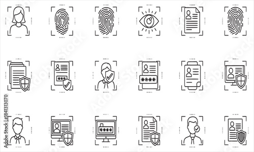 Document Verification Process with Biometric Identity Check, Digital Forms, and Secure Access, Flat Design Illustration, Isometric View, Technology Concept
