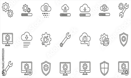 Cloud Computing Security Icons Set, Technology Concept, Digital Protection, User Interface Design, Vector Illustration, Flat Style, Isolated on White