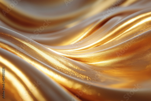 Golden Silk Elegance: Close-up of luxurious golden silk fabric, with delicate folds and shimmering textures, bathed in soft, warm light, creating an atmosphere of opulence and sophistication.