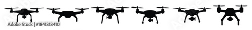 Drone Silhouette - Black Vector Quadcopter Icon with Camera