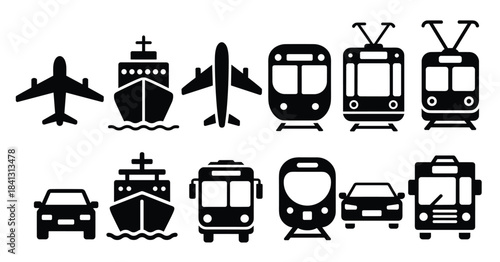  two rows of transportation icons set vehicles symbols