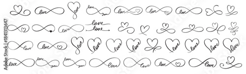 hand lettering love heart infinity symbol with word set love