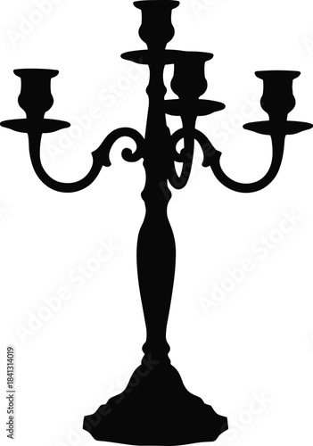 Elegant vintage candelabrum silhouette, five arm candle holder, classical ornate design, decorative home decor, antique lighting, romantic ambiance, interior accessory