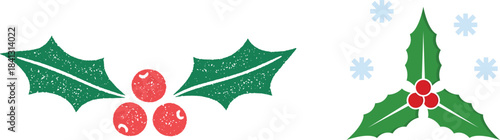 Holly berry icons set, Chritmas logo wirh holly berries.Christmas holly berry flat vector illustration icons set ,Cartoon holly leaves and berries.A simple illustration of holly leaves and berries