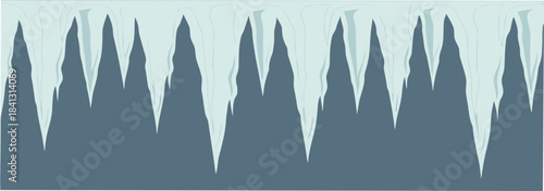 Icicles hanging down a dark blue Glacial winter cold