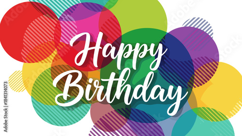 Colorful Happy Birthday Text Design with Stars and Brush Stroke