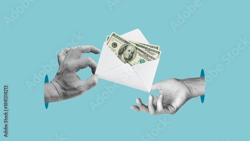 Tablou pe pânză Salary or Payment Delivery with Envelope Full of Dollar Banknotes