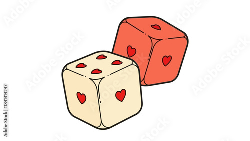 Two Dice with Heart Pips, Vector Illustration Representing Luck and Love