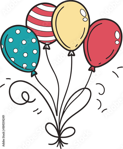 Simple outline illustration of colorful balloons on a white background