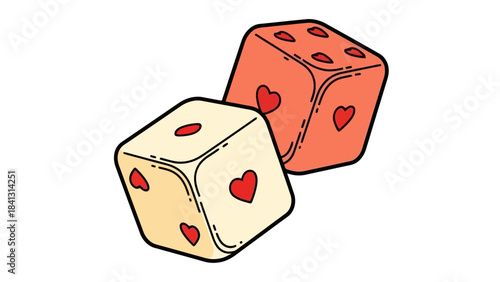 Cute Hearts and Dots on Cream and Coral Dice for Games and Fun