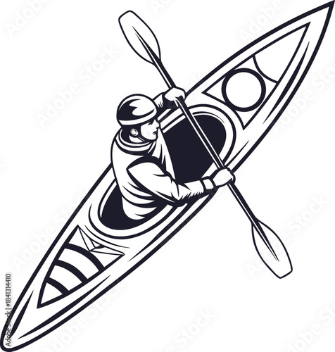 A simple silhouette of a kayak on a white background