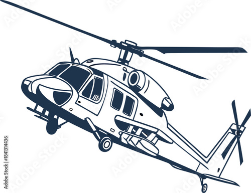 Silhouette of a military helicopter icon on a white background