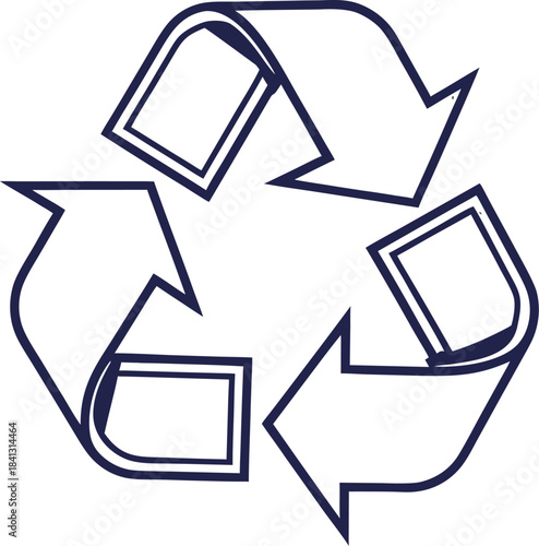 Simple outline of a recycling symbol on a white background