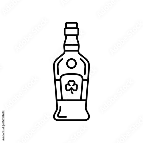 Illustration of an Irish whiskey bottle, detailed, minimalist design, linear graphics on a transparent background