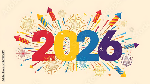 Colorful explosion of confetti and fireworks celebrating the new year 2026