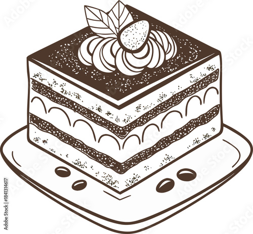 Simple tiramisu cake outline icon on a clean white background