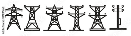  lattice tower and overhead power line isolated thin line