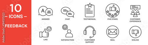 Feedback icon set. Feedback vector symbol in black filled and outlined style.