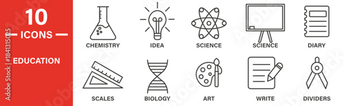 Education icon set. Education vector symbol in black filled and outlined style.