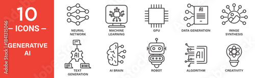 generative ai icon set. generative ai vector symbol in black filled and outlined style.