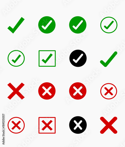 check sign, check mark , Set of Green tick approval icons. Red cross sign and check sign set, An image of a red grunge x, check mark and cross mark isolated , Check mark and red cross icon. Collection