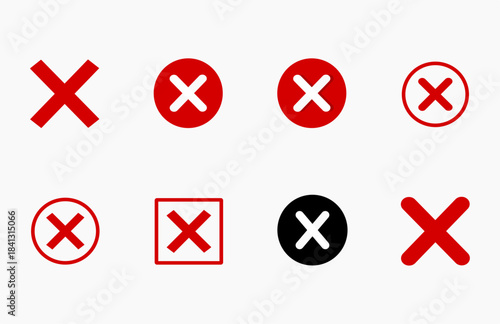 Red Cross Mark Icon Set, Grunge X Symbols Collection. Collection of Red cross signs, red grunge x set, cross mark, red cross icon, icon, button, sign, symbol