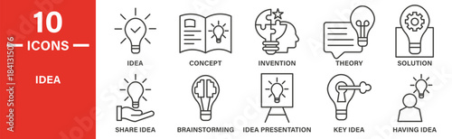 idea icon set. idea vector symbol in black filled and outlined style.