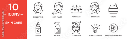 Skin care icon set. Skin care vector symbol in black filled and outlined style.