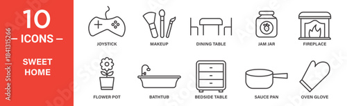 Sweet home icon set. Sweet home vector symbol in black filled and outlined style.