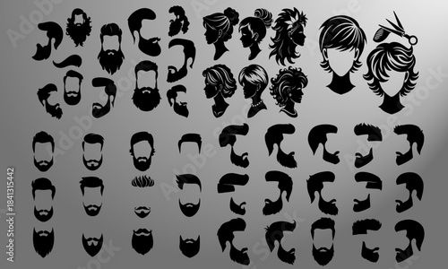 Collection of stylized haircuts and beards for men and women