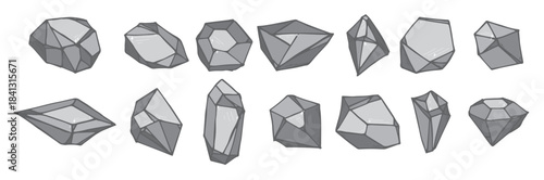 hand drawn crystals set geometric gems diamonds vector
