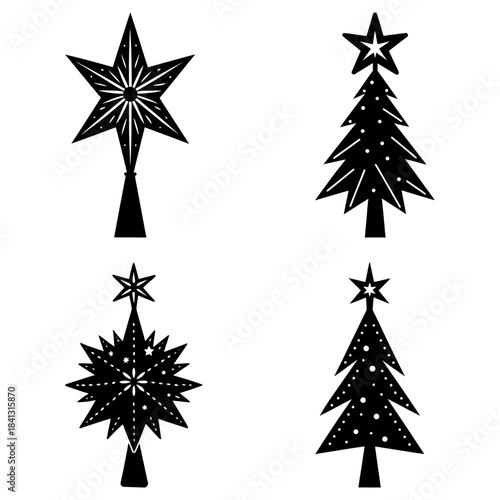 Four Black and White Christmas Tree and Star Topper