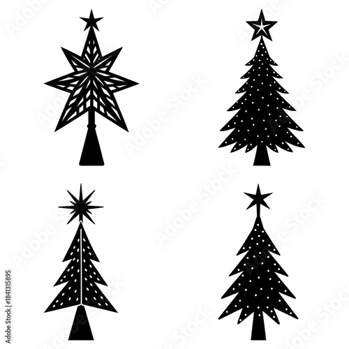 Four Black and White Christmas Tree and Star