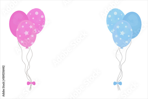 Pink and blue balloons set for Gender Reveal Party, Event decoration, greetings, anvitations, Baby Shower, holiday, Birthday. Helium ballon gift. Vector illustration with space for text