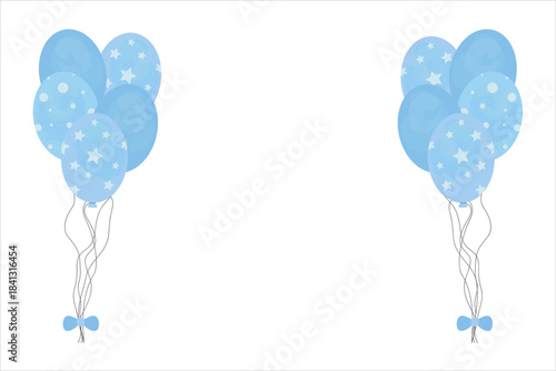 Blue balloons set for Event decoration, greetings, anvitations, Gender Reveal Party, Baby Shower, holiday, Birthday. Vector illustration with space for text. Helium ballon gift.