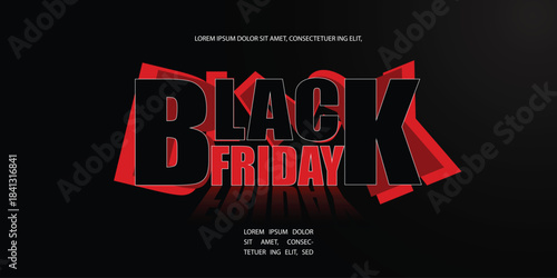 Black Friday typography banner. Black Friday modern linear typography text illustration isolated on black background. Design template for Black Friday sale banner