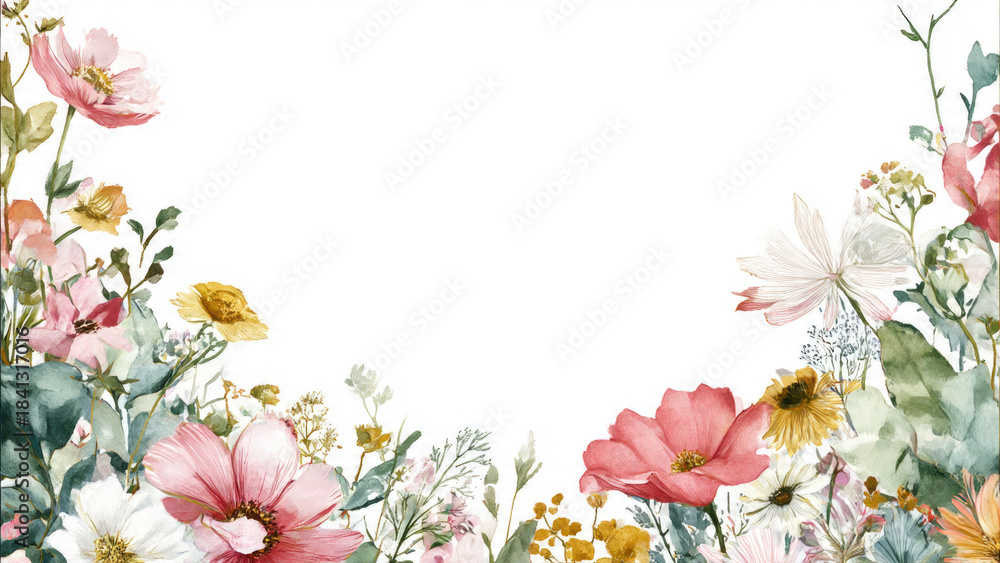 Fototapeta premium Watercolor Floral Corner Border