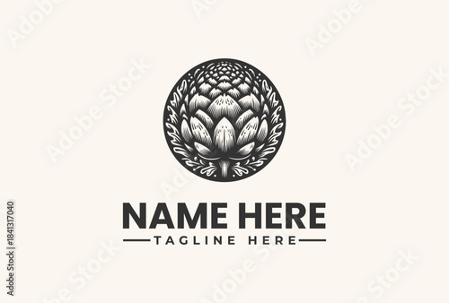 Elegant floral hop flower design logo vector illustration, perfect for nature-inspired brands, craft breweries, and organic product packaging