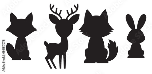 cute black silhouettes of forest animals including a deer