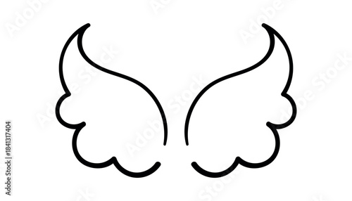Minimalist angel wings line art  Simple black outline of symmetrical angel wings on a white background, ideal for tattoo design, logo, or spiritual concept

