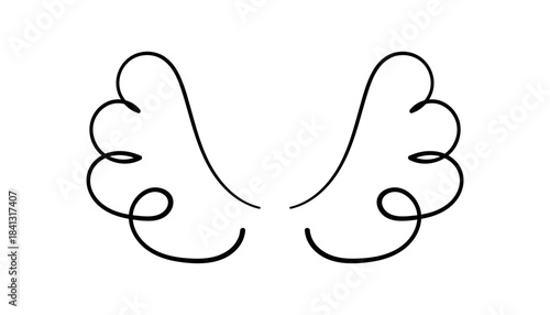 Minimalist angel wings line vector illustration Simple black line drawing of symmetrical angel wings in a minimalist style, ideal for tattoos, icons, or graphic design elements