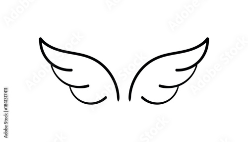 Minimalist Angel Wings Line Art Symbol Simple black line drawing of symmetrical angel wings, often used as a spiritual, fantasy, or tattoo design element