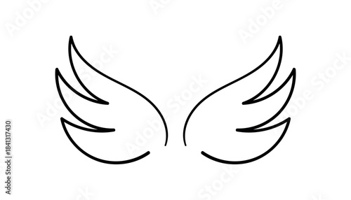 Minimalist Angel Wings Line Art Drawing Simple black line art of stylized angel wings on white background, perfect for tattoo design, logos, or spiritual symbolism