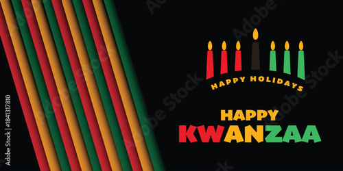 Vector illustration of Kwanzaa. Holiday african symbols with lettering on white background.

