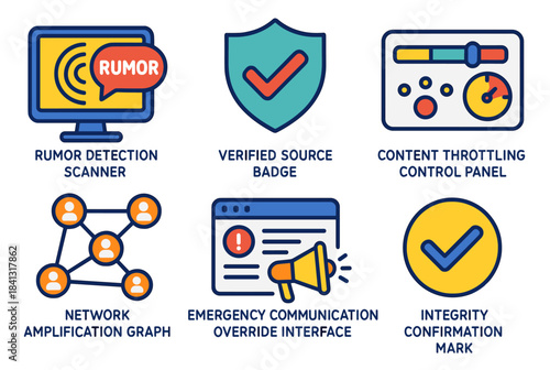 Misinformation detection and verification tools illustration set