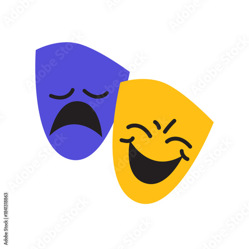 Cinema element in retro doodle style. Cinema ticket, theatrical mask, glasses for cinema. Funky groovy movie icon for labels, tags, patches, stickers. Vector illustration