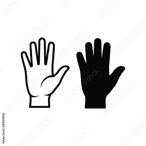 Black and white hand icons with palms facing forward in simple line art style