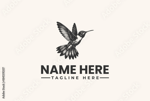 Elegant Vintage Engraved Hummingbird Logo Vector Illustration, Exquisite Bird Art Graphic Design Asset for Nature-Themed Business Branding