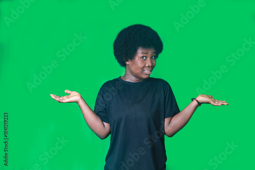 Expression of doubt on green background
