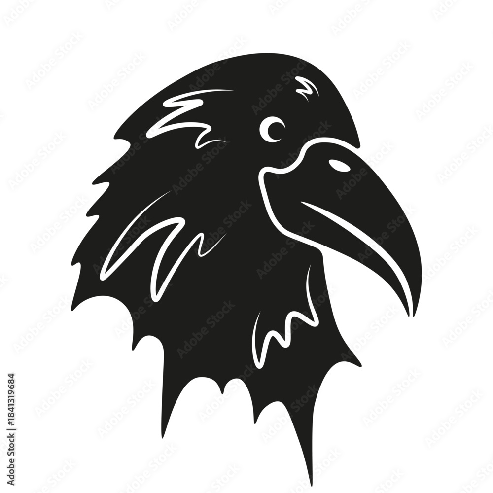 Obraz premium Black Raven vector portrait isolated transparent background. Elegant Raven cut silhouette template design. Perfect t-shirt hoodies print and sport logo. EPS 10